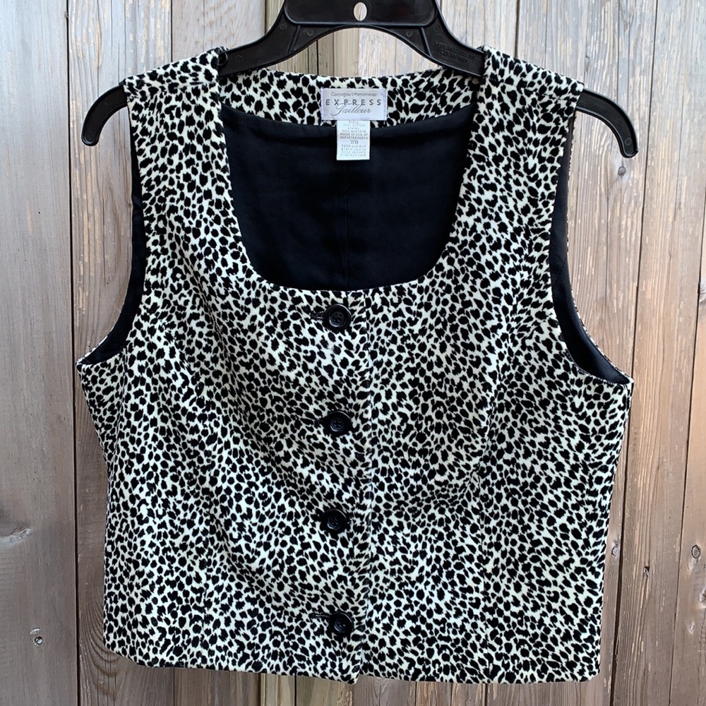 Limited Express velveteen feel B/W animal print button up top or vest